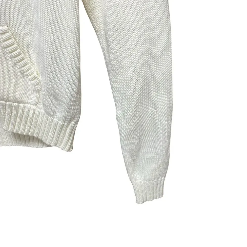Vintage Ralph Lauren Pure Cotton Knit Zip Up Hooded Jacket White Medium AS IS